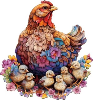 Wooden Puzzle for Adults, Hen and Chicks Wooden Jigsaw Puzzles for Adults, Unique Animal Shape Wood Cut Puzzles for Family Friend Puzzle Lovers(S-7.9 * 8.5in-90pcs)