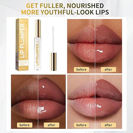 Lip Plumper Gloss, Clear Plumping Lip Gloss for Visibly Hydrated, Volumized Lips with Nourishing Ingredients to Smooth Lip Wrinkles.