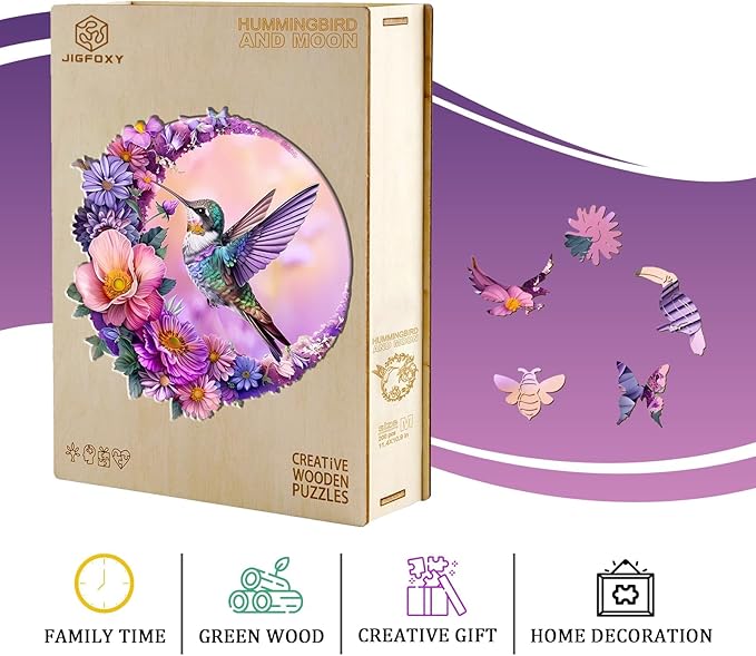 Jigfoxy Wooden Puzzles for Adults, Hummingbird Wood Puzzles Adult, Unique Animal Shape Wooden Jigsaw Puzzles for Adults, Birthday Gifts for Puzzle Lovers, Family, Friend (L-13.3 * 12.8in-280 pcs)